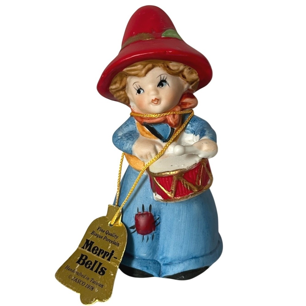 Vintage Jasco Porcelain Merri Bells Little Drummer Girl Christmas Decor Bell